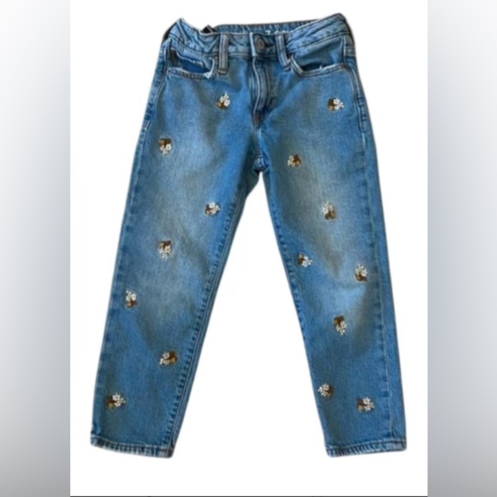 GAP Embroidered Blue Jeans with Floral Accents Girls